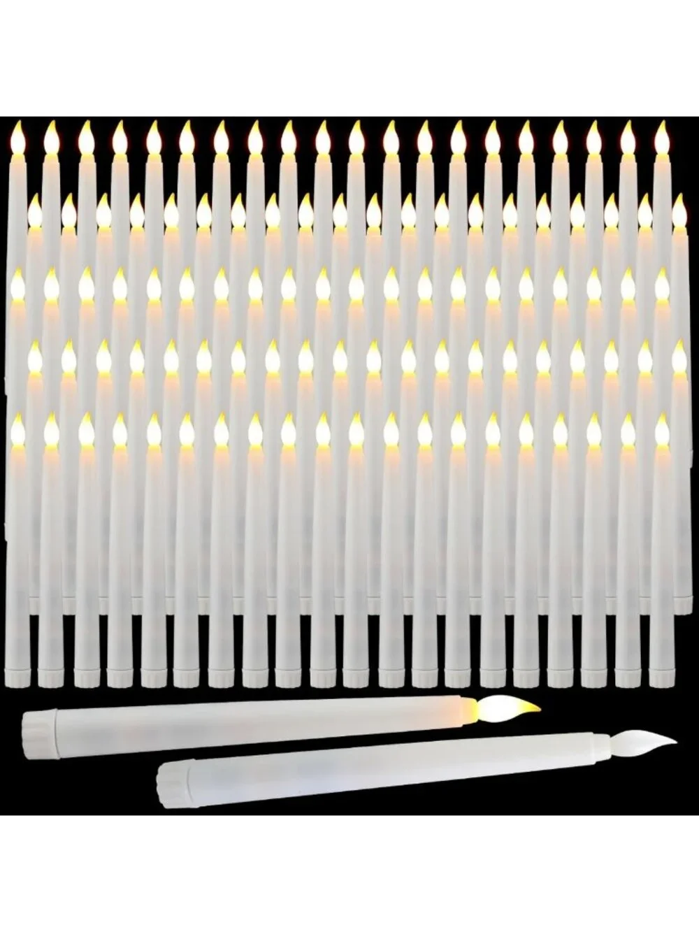 100 Pcs LED Flameless Taper Candles - 8.5 Inch White Bulk Set for Home Decor